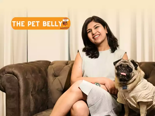 The Pet Belly Founder with her pug; Nugget